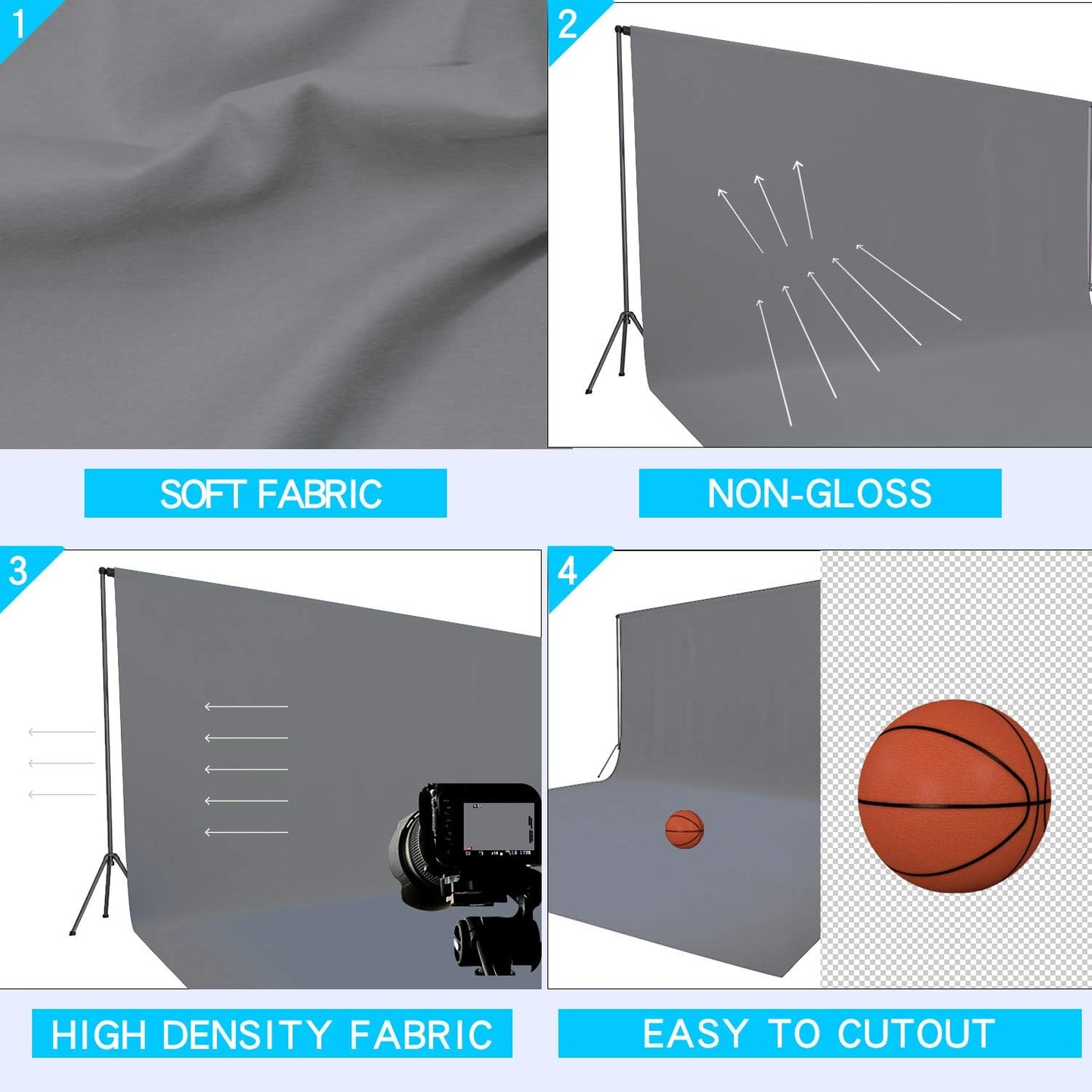 ISSUNTEX 10X24 ft Background Muslin Backdrop, Photo Studio, Collapsible High Density Screen for Video Photography and Television-Gray