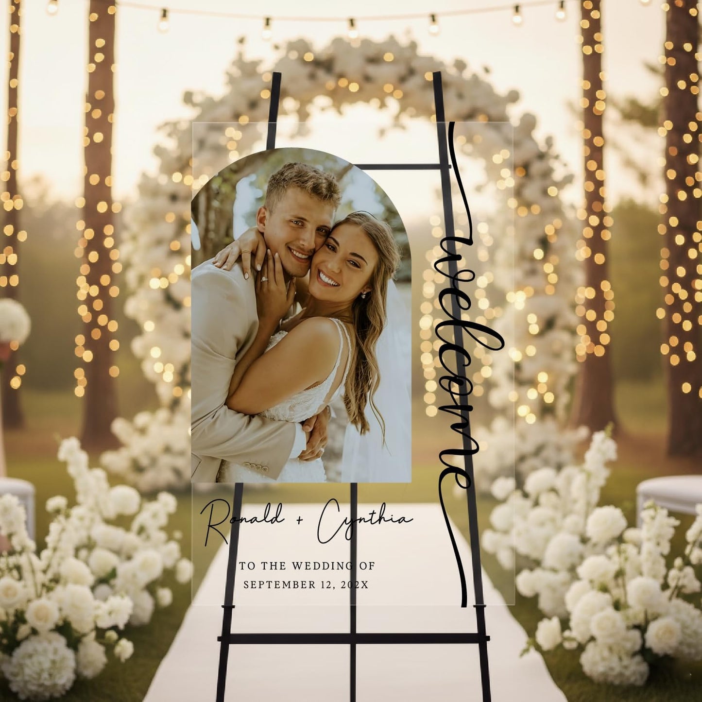 Personalized Wedding Photo Acrylic Welcome Sign – Custom Picture Board with Bride & Groom Names, Elegant Acrylic Wedding Reception Entrance or Ceremony Decoration, Indoor & Outdoor Keepsake Gift #10