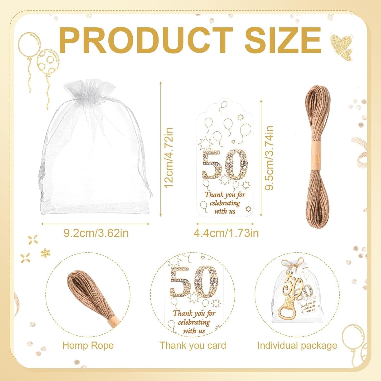 50Pcs 50th Birthday Bottle Opener Set 50th Birthday Party Favors 50th Golden Bottle Openers Personalized Party Favors Wedding Anniversaries Souvenirs Favors For Guests Party