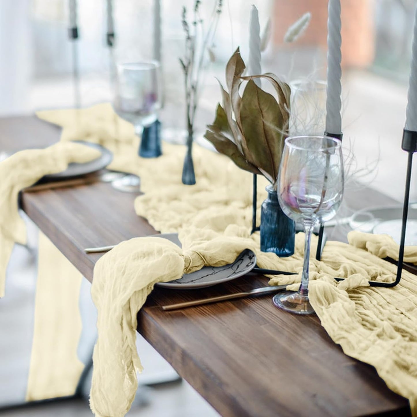 6 Pack Cheesecloth Table Runner 10Ft Christmas Gauze Boho Table Runners for Wedding Decor Bridal Shower Decorations Baby Shower Party(35" x 120")