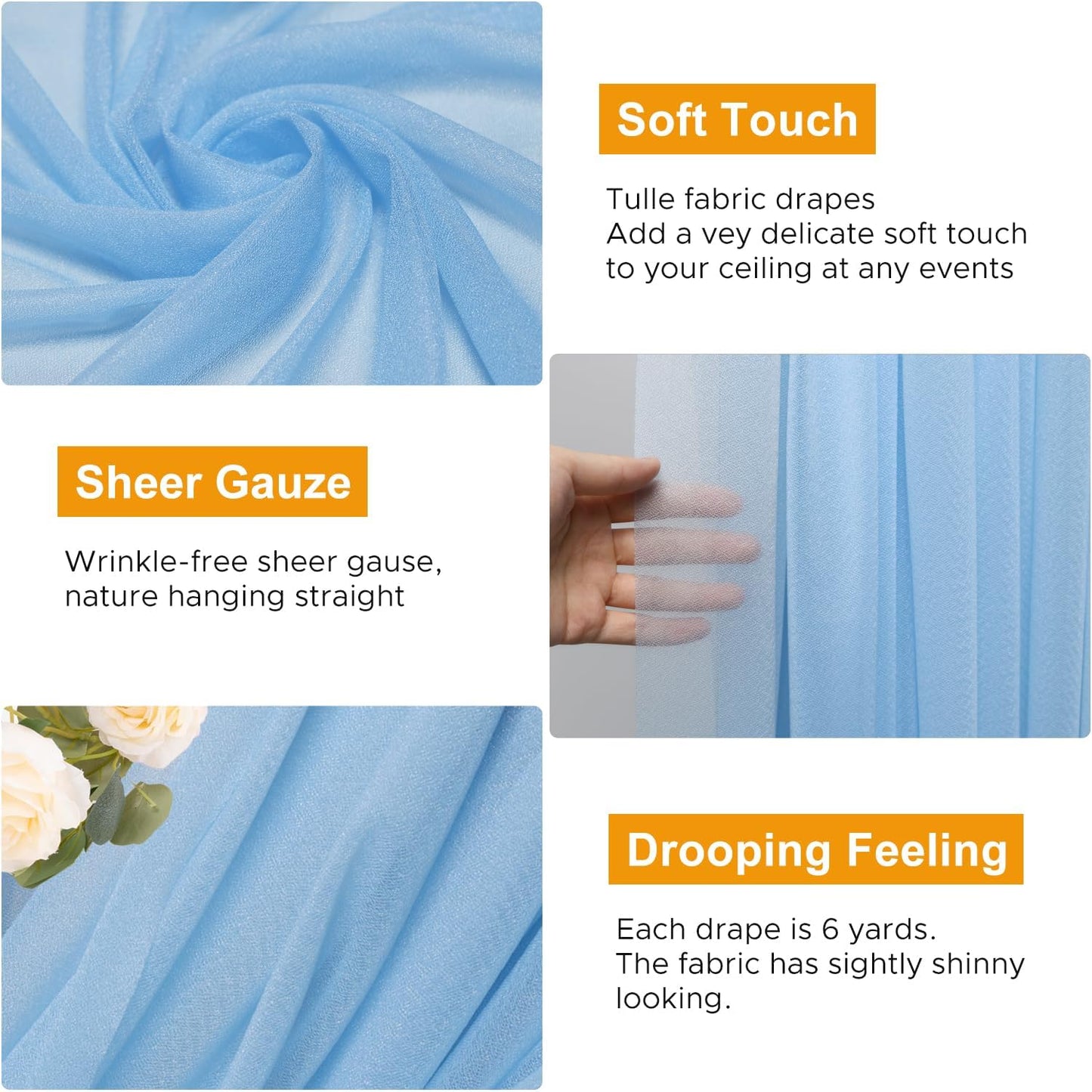 Wedding Arch Draping Fabric 3 Panels 28.7" x 20FT Dusty Blue Sheer Chiffon Backdrop Drapes for Wedding Ceremony Birthday Party Bridal Shower Outdoor Decoration