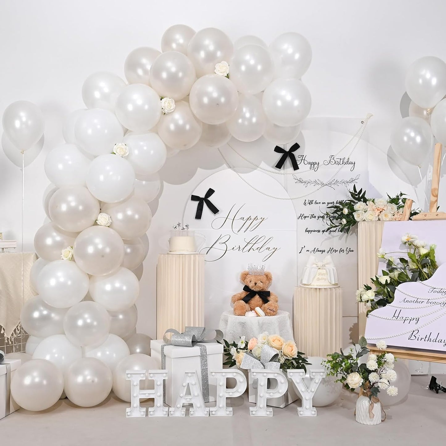 Pearl White Balloons, 50 PCS 12 Inch Double Stuffed Pearl Sand White Balloons with Thick Ivory Latex Balloon for Wedding Engagement Baby Shower Bridal Birthday Anniversary Party Decorations Supplies