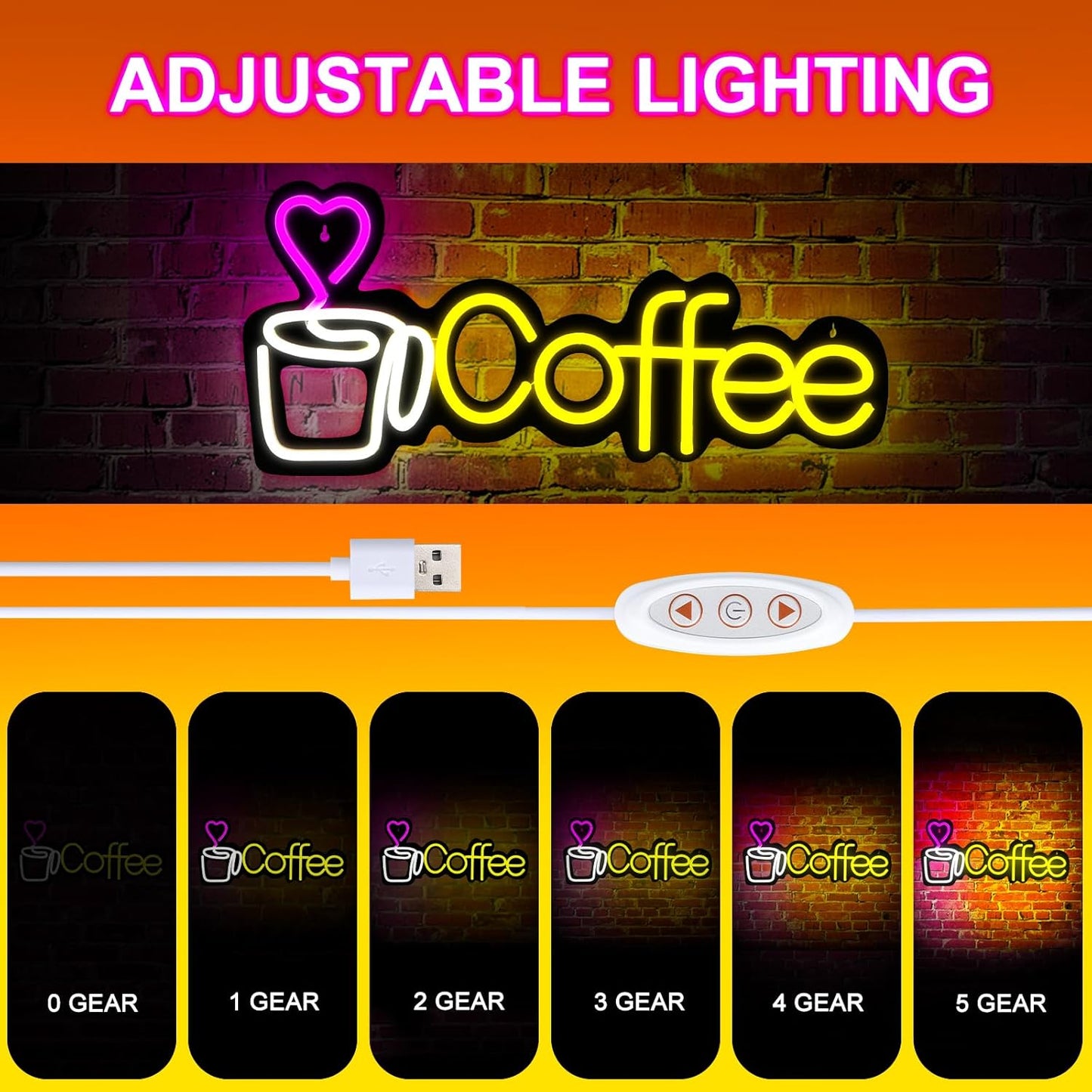 Coffee Neon Sign LED lights for Business,Dimmable 5V USB Powered for Wall Decor - LED Light Up Sign for Club Windows Glass Party-Restaurant Room Decoration Gift for Friends (15.1 * 7.1in)