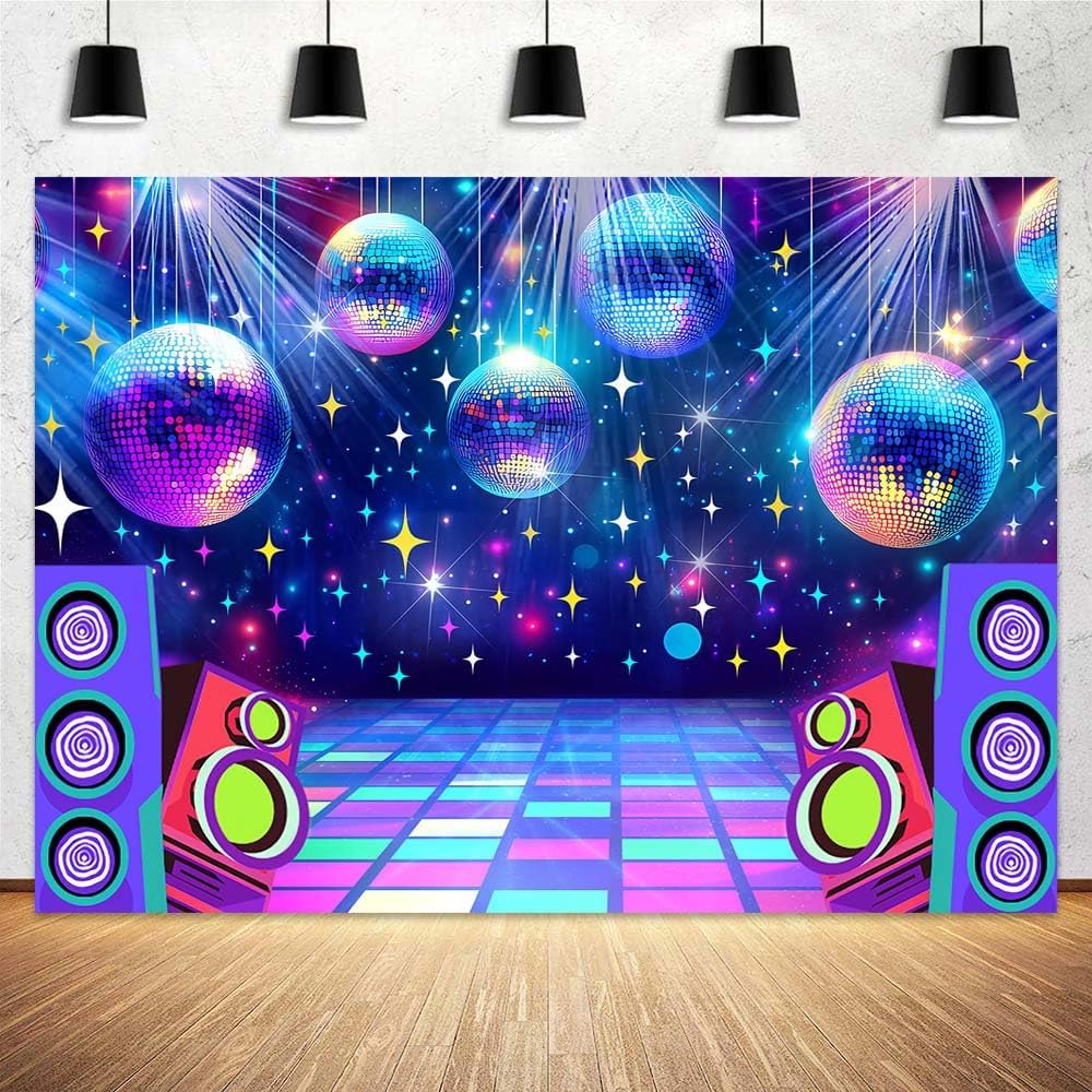 Dance Party Backdrop Retro 80s 90s Theme Stage Dance Ball Music Birthday Party Decoration DJ Photography Background 15 x 10 ft for Baby Shower Picture Photo Shoot Polyester Fabric,Multi1