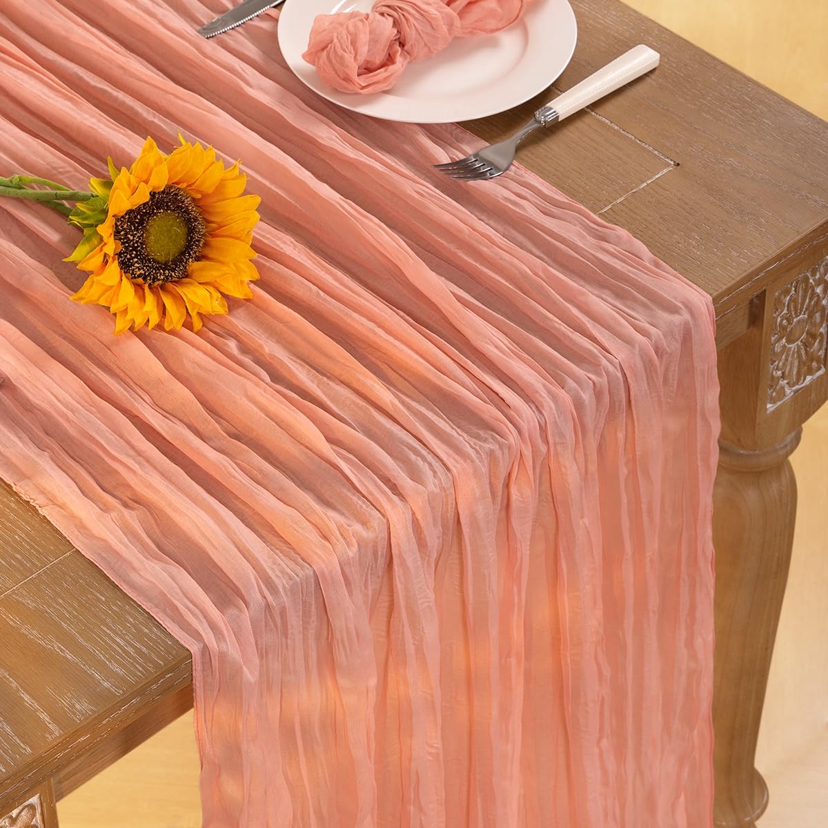 Coral Pink Cheesecloth Table Runner 6 Pack Fall Table Runners Boho Gauze 120 Inches Coral Cheese Cloth Fall Table Decorations for Thanksgiving Wedding Bridal Baby Shower Tea Party Decor