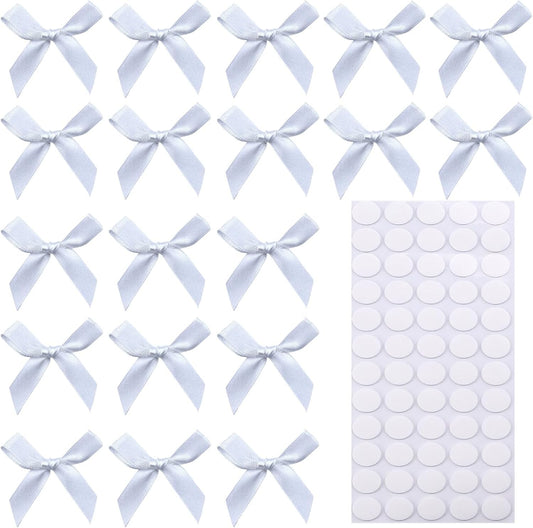 60pcs 1.7" White Mini Ribbon Bows Decor – Small DIY Satin Bows for Crafts, Little Bows for Gift Wrapping, Tiny Bow Stickers for Note Card Bow Baby Shower Cake and Candle Decorations
