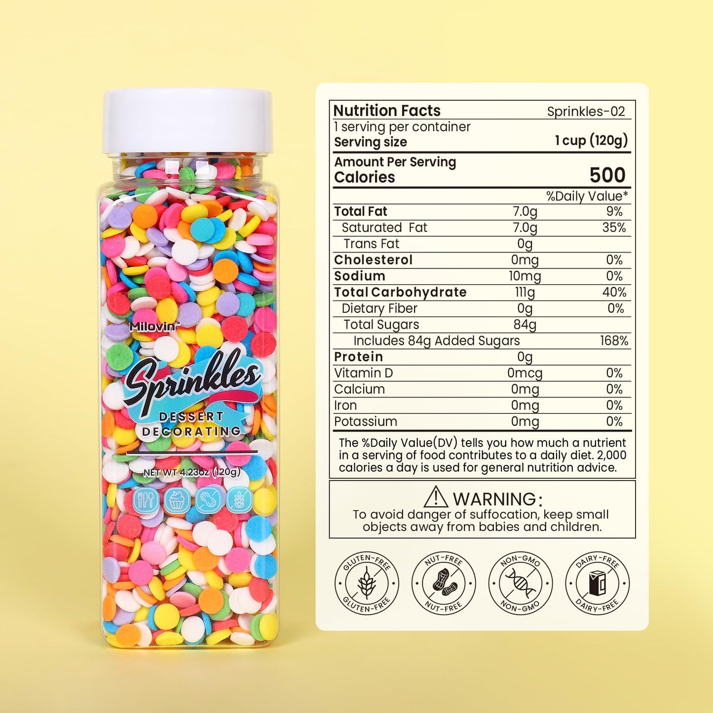 Edible Confetti Sprinkles for Cake Decorating, Round sprinkles, Rainbow Sprinkles for Baking, Cupcakes, Ice Cream Topping, Waffles, Macarons, and Cookies（120g/4.23oz）