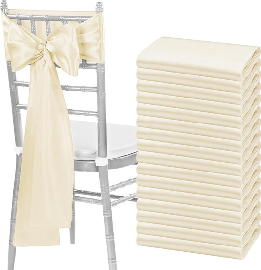 fani 60 PCS Ivory Satin Chair Sashes Bows Universal Chair Cover for Wedding Reception Restaurant Event Decoration Banquet,Party,Hotel Event Decorations (7 x 108 inch)