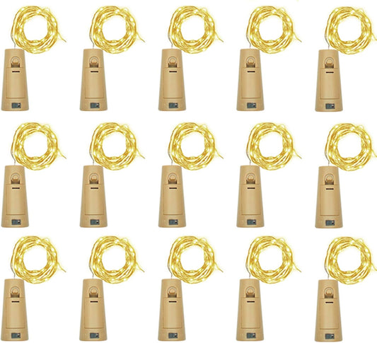 Wine Bottle Lights with Cork, Battery Operated 15 Pack 20 LED Cork Shape Silver Wire Fairy Mini String Lights(No Bottles) for DIY, Party, Decor, Christmas, Halloween,Wedding (15, Warm White)