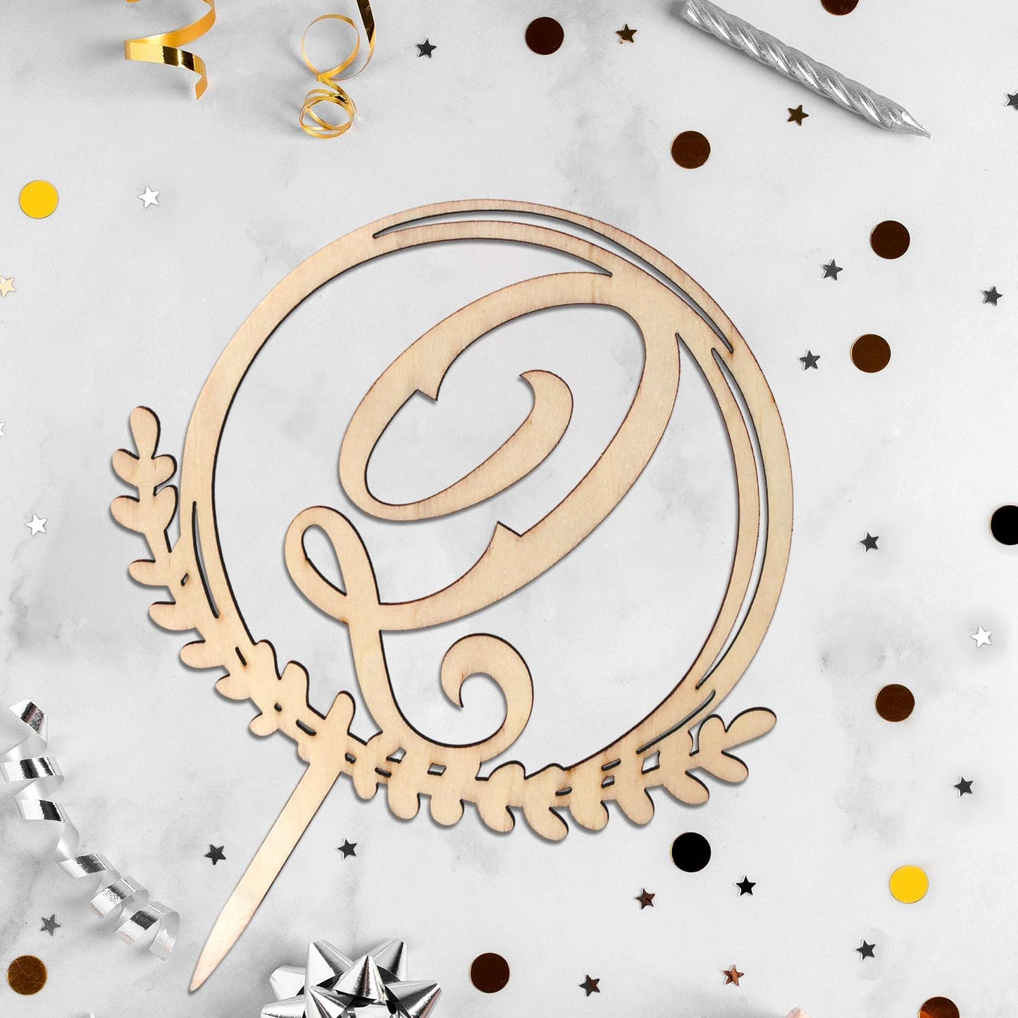 LINGTEER Personalized Inital Letter Q Wooden Cake Topper Perfect for Birthday Rustic Wedding Anniversary Keepsake Party Decoration