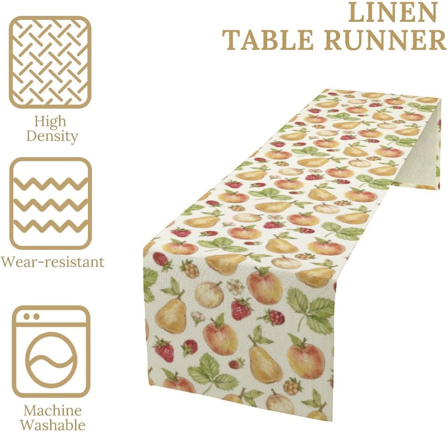 Vintage Spring Summer Fruit Table Runner Watercolor Pear Strawberry Leaves Dinner Runner for Farmhouse Party Holiday Home Kitchen Dining Table Decor 13x90