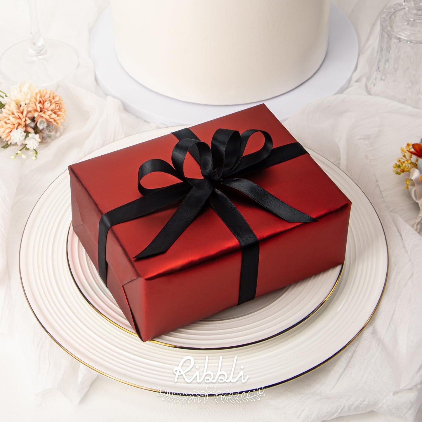 Ribbli Double Faced Black Satin Ribbon,3/8” x Continuous 25 Yards,Use for Bows Bouquet,Gift Wrapping,Floral Arrangement