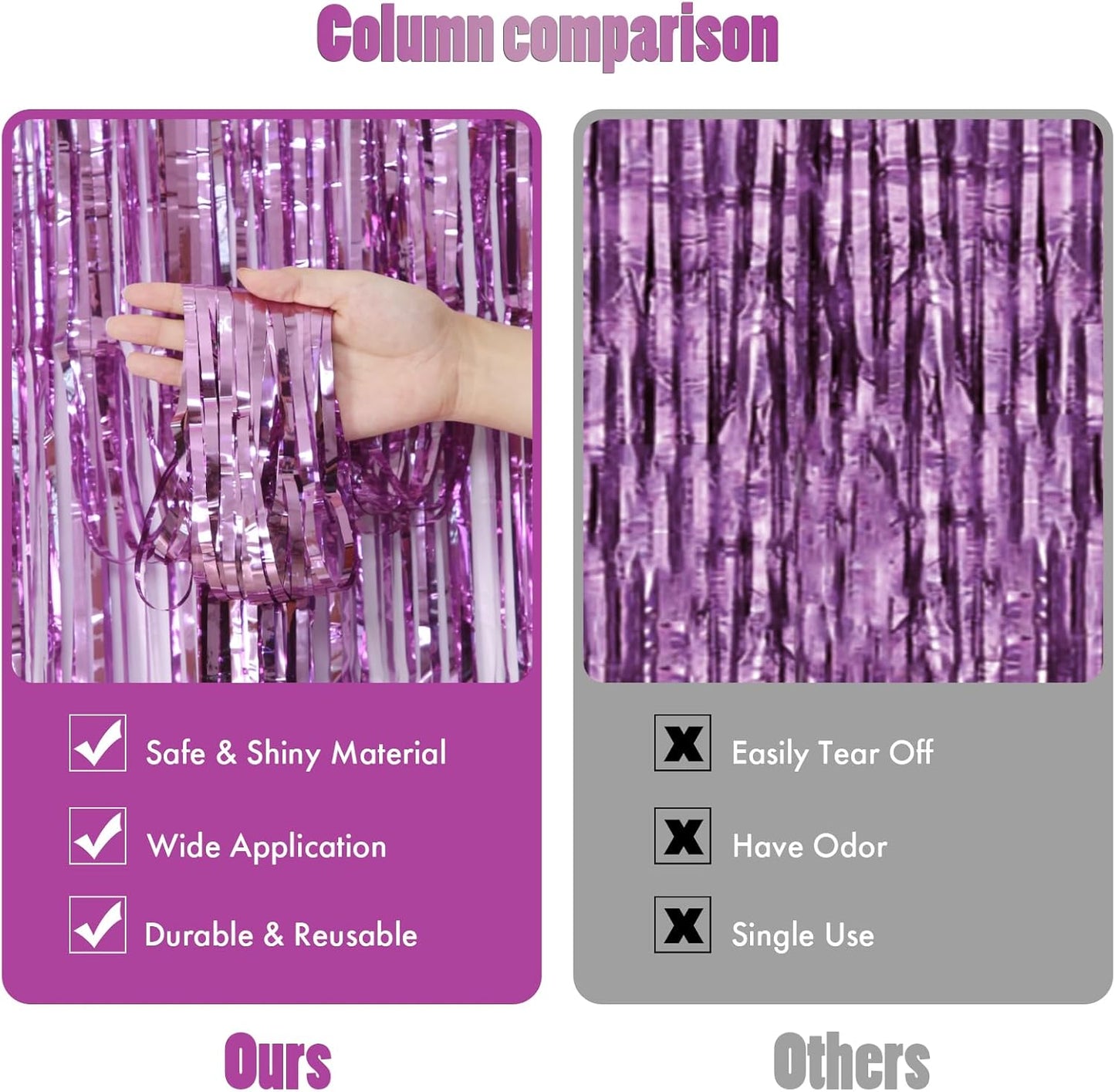 CANREVEL 2 Pack 3.3x8.2 Feet Pink Foil Fringe Backdrop Curtains, Tinsel Streamers Birthday Party Decorations, Fringe Backdrop for Girl Princess Bachelorette Euphoria Theme Party