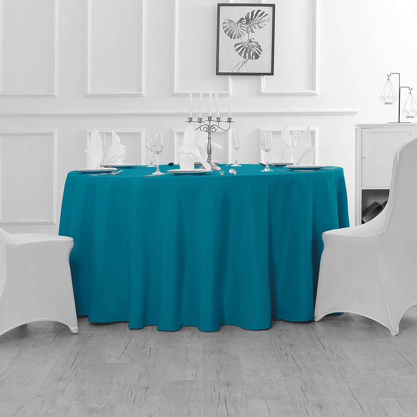 Fokitut 2 Pack Waterproof Round Tablecloth, 108 Inch, Stain Resistant and Wrinkle Polyester Table Cloth, Fabric Table Cover for Kitchen Dining, Wedding, Party, Holiday Dinner-Caribbean Blue