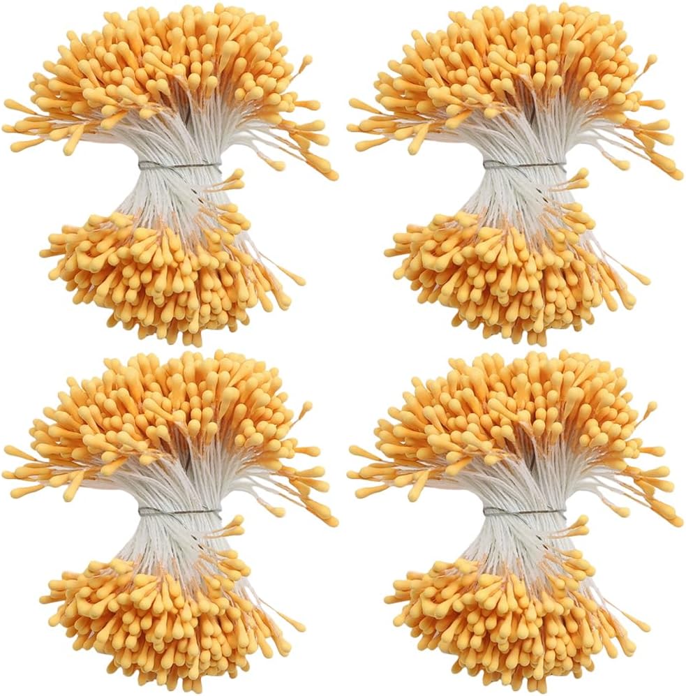 HAHIYO 700Pcs 2mm Orange-Yellow Matte Double Head Flower Stamen Pistil for Flower Making Scrapbook Decoration - Handmade Artificial Flowers Pistil Matt-Like Floral Stamens Flowers Pollen Stamen