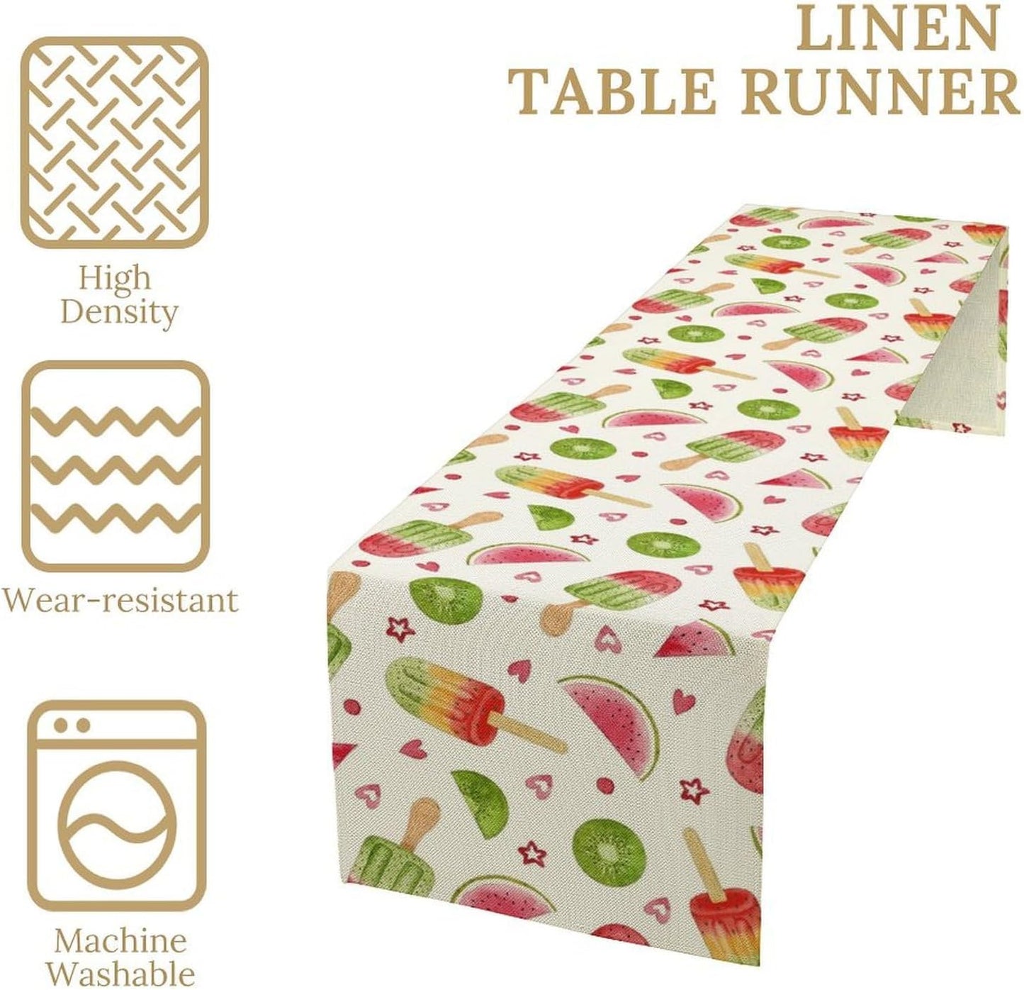 Summer Popsicles Table Runner, Colorful Watercolor Ice Cream Loves Heart Seasonal Dinner Runner for Party Holiday Home Kitchen Dining Table Decor 13"x70"