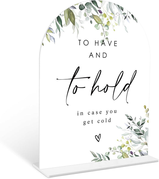 Greenery Wedding Blanket Sign, 6 x 8 Inch White Arch Acrylic Wedding Sign with Holder, Wedding Sign for Ceremony and Reception, Wedding Decoration, Wedding Supplies - LY30