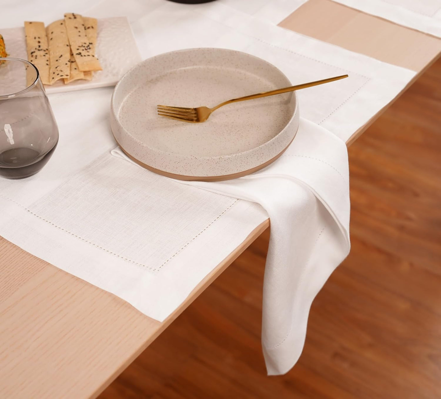 100% Pure Linen White Napkins 20 x 20 Inch - Hemstitch Christmas Dinner Napkins Set of 4 - Cloth Fabric Napkins for Thanksgiving, Winter, New Year - Elara