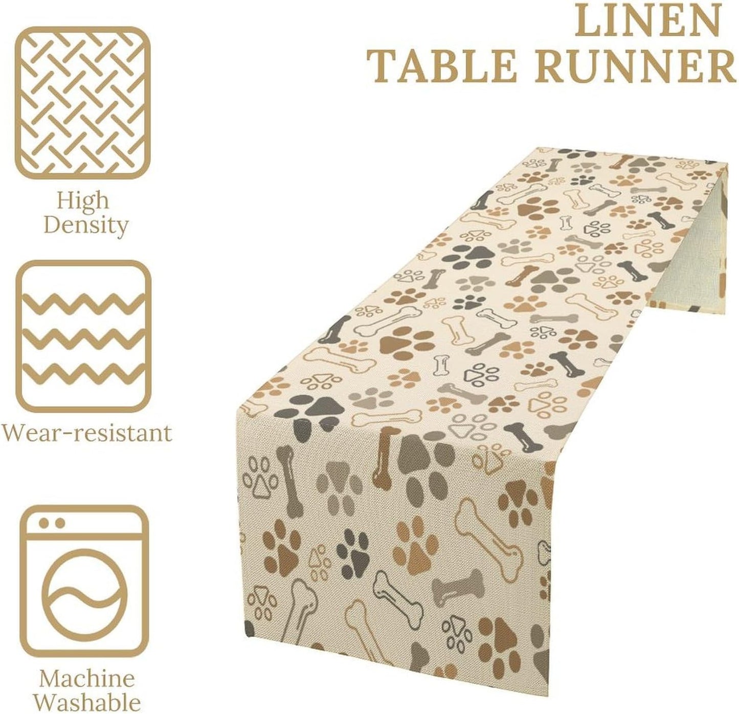 Dog Paw Table Runner,Kids Teens Cute Pet Animal Footprint Theme Pattern Print Tablecloth Burlap for Hotel Indoors Outdoor Dining Room Kitchen Home Decor,W13X L108 in