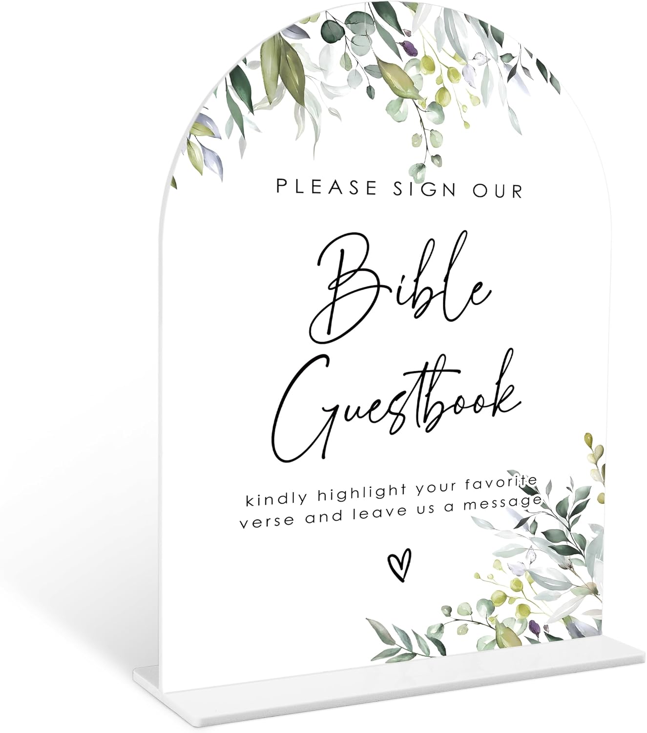 Greenery Bible Guest Book Sign, 6 x 8 Inch White Arch Acrylic Wedding Sign with Holder, Wedding Sign for Ceremony and Reception, Wedding Decoration, Wedding Supplies - LY28