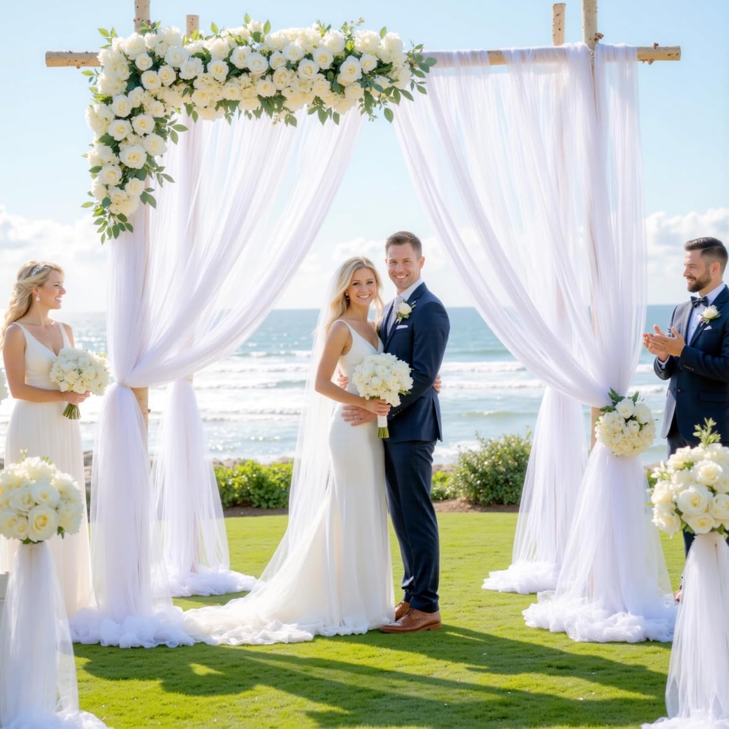 Wedding Arch Draping Fabric Backdrop 2 Panel 30" x 19Ft White Arch Drapes Curtains for Wedding Reception Sheer Tulle Backdrop Curtain for Ceremony Birthday Party Arbor Ceiling Decorations