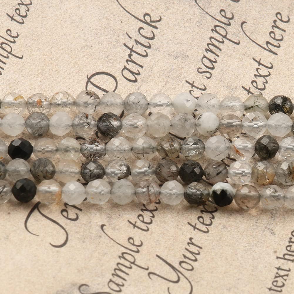 Song Xi 90pcs 4mm Natural Black Rutilated Quartz Gemstone Beads Faceted Round Loose Stone Beads for Jewelry Making