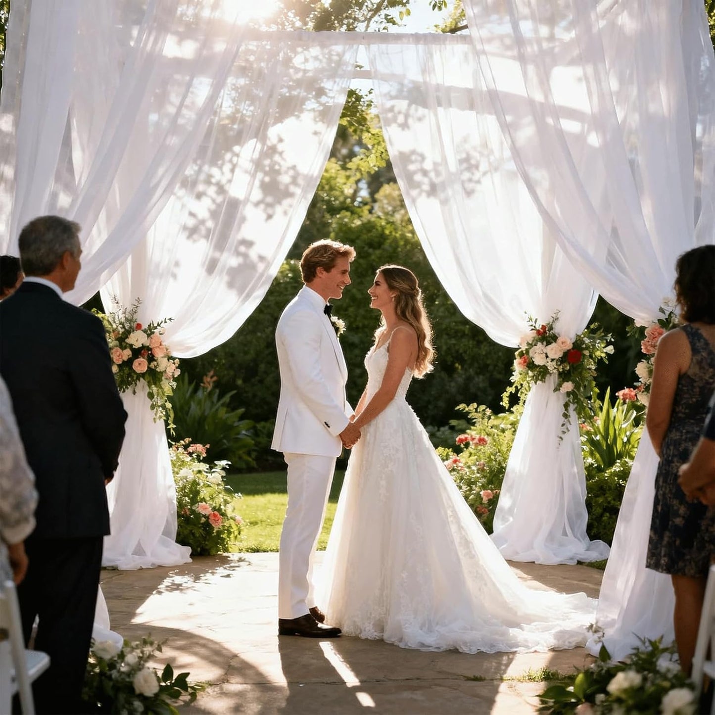 Wedding Arch Draping Fabric 29" x 18 FT White Sheer Chiffon Outdoor Curtain Drapes for Wedding Birthday Party Ceremony Decor(2 Panels, White)