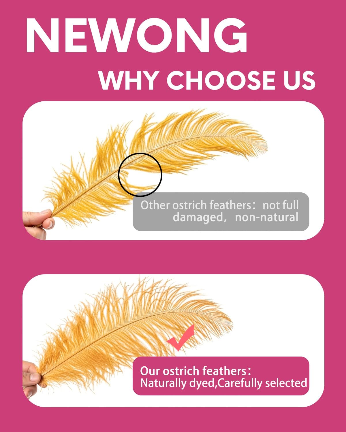 NEWONG 30pcs Gold Ostrich Feathers Natural Bulk 8-10inch(20-25cm) Vase Craft Wedding Home Party Centerpieces Christmas Day Decoration