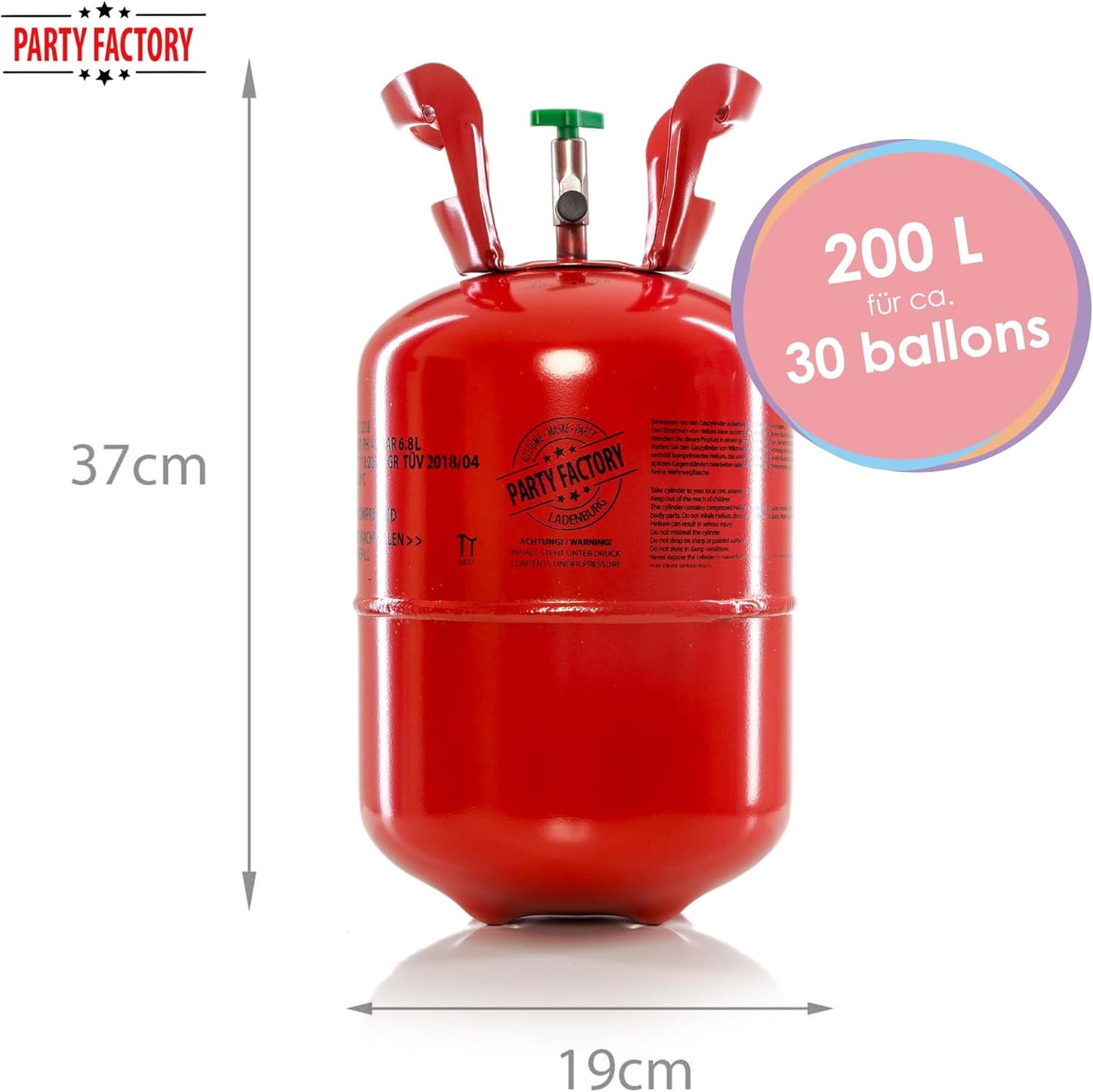 Party Factory Helium Tank for up to 30 Balloons incl. Latexballoons, Helium Cylinder 7 cu. ft. Gas with filling quantity for Balloons, Ideal for Birthday Party, Wedding