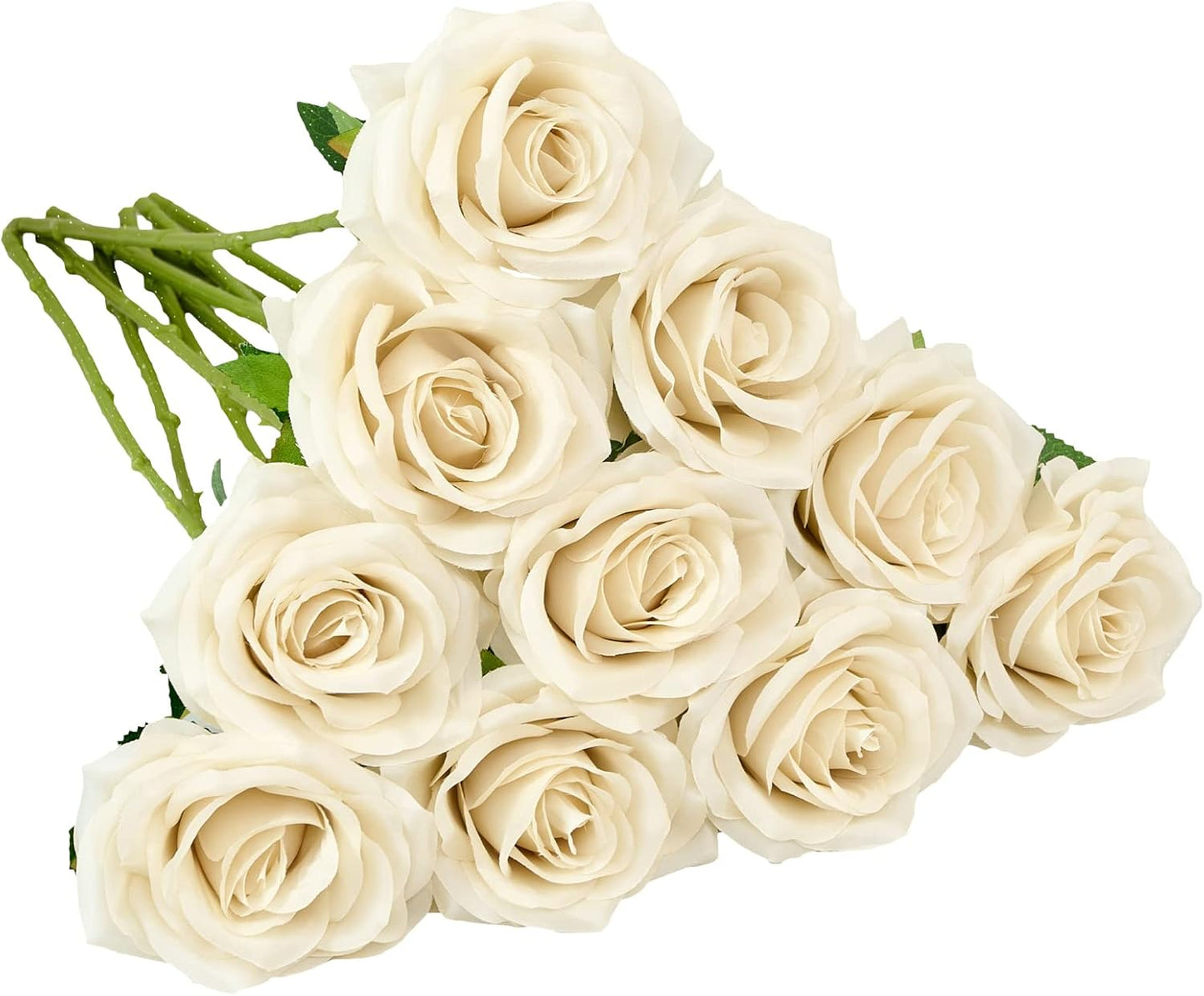 Artificial Rose 10pcs Open Flower Bouquet Faux Rose Stems for Wedding Arrangement, Bridal Bouquet, Centerpiece, Fake Faux Silk Flowers (Beige)