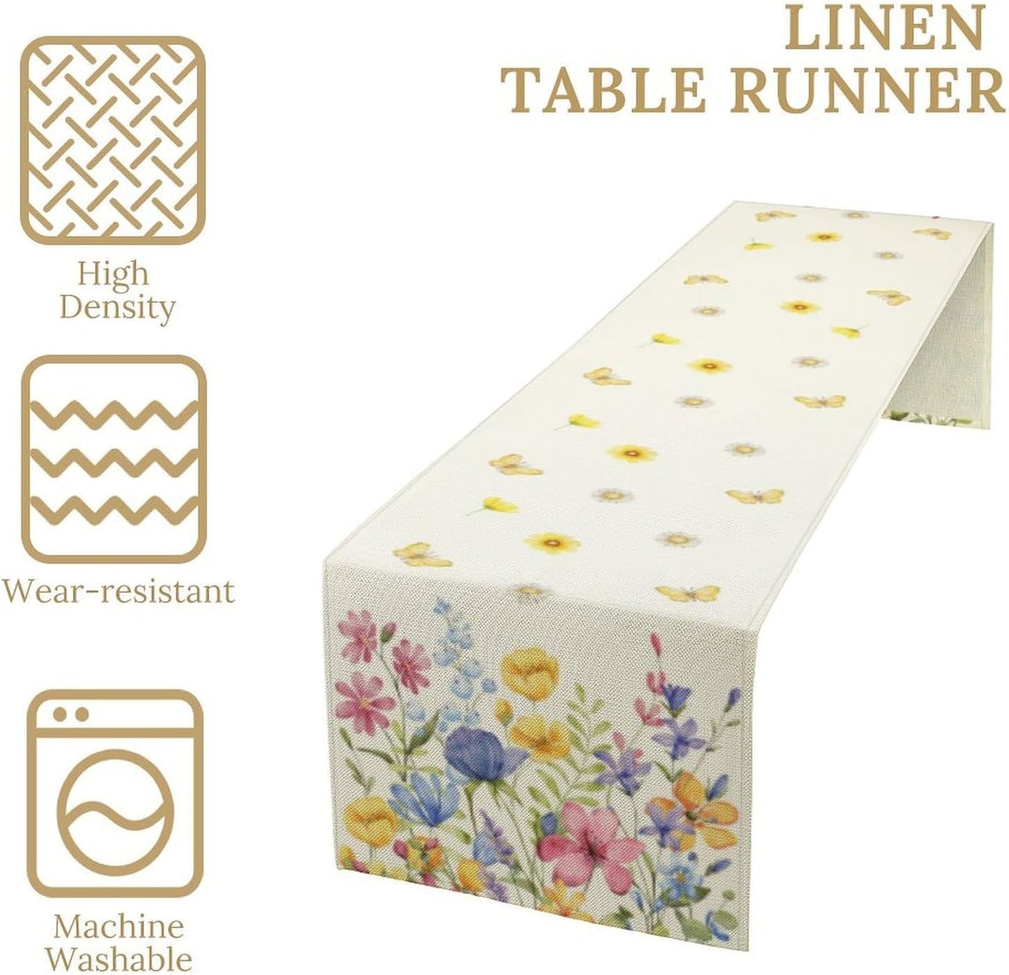 Flower Table Runner, Colorful Watercolor Pink Flower Plants Nature Butterfly Table Runner for Kitchen Dinner Living Room Home Party, 13x120 Inch