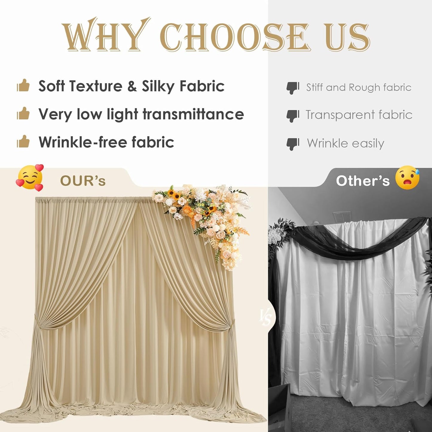 8 Panels Beige Backdrop Curtains for Party Background, Wrinkle Free Beige Photo Curtains Backdrop Drapes Back Drop Cloth for Wedding Birthday Photography Baby Shower Decor, 40ftx10ft