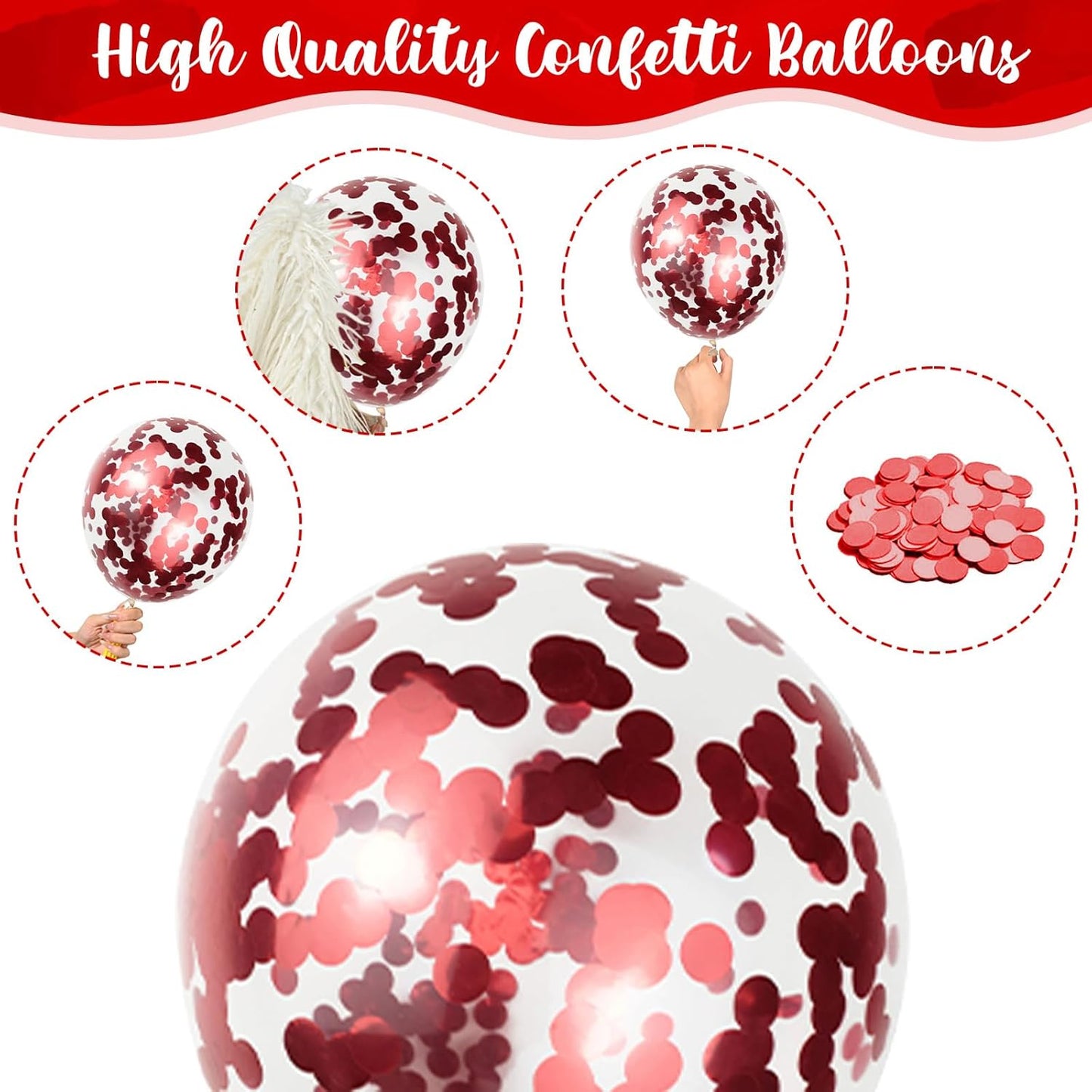 Red Black and White Balloons, 12 Inch Matte Red Black and White with Red Confetti Helium Latex Balloons Set for Boys Casino Racing Theme Birthday Wedding Baby Shower Graduation Party Decorations