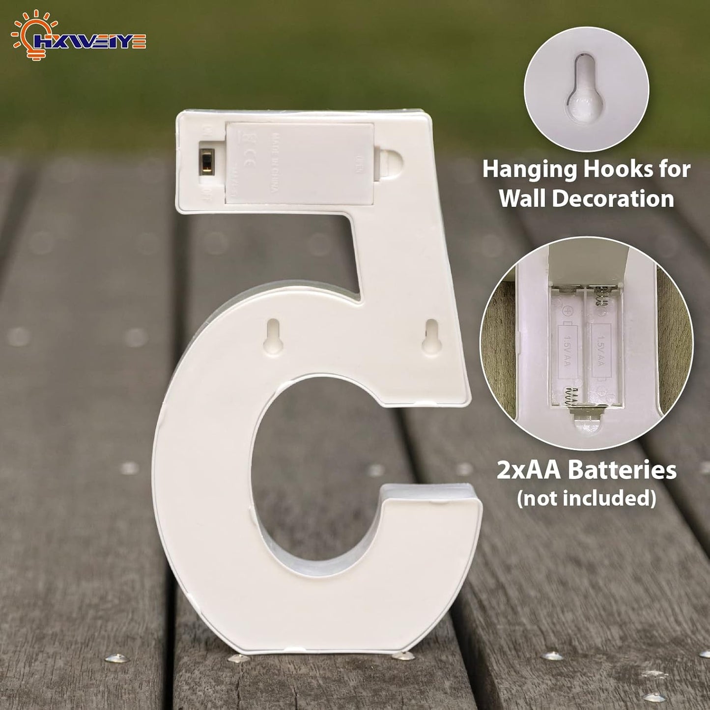 HXWEIYE Light Up Numbers-5, LED Marquee Number Lights Sign 26 Alphabet and 10 Number Big Lights Led Letters for Party Birthday Bar Battery Powered Christmas Decor Letter Lights (Warm White)