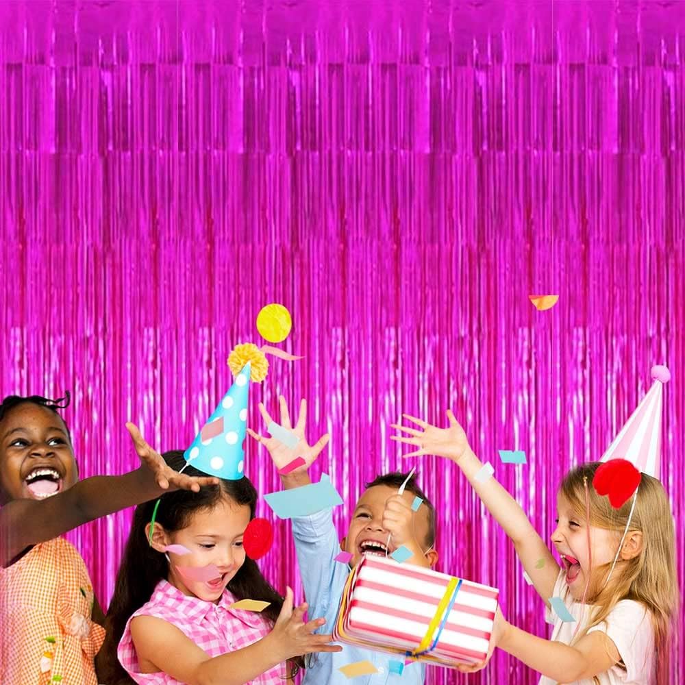 Pack Fuchsia Foil Fringe Curtain Backdrop, 3.28Ft x 9.84Ft Metallic Tinsel Foil Fringe Streamers Curtains Party, Photo Booth Props, Birthday, 2022 Graduation Decoration Supplies