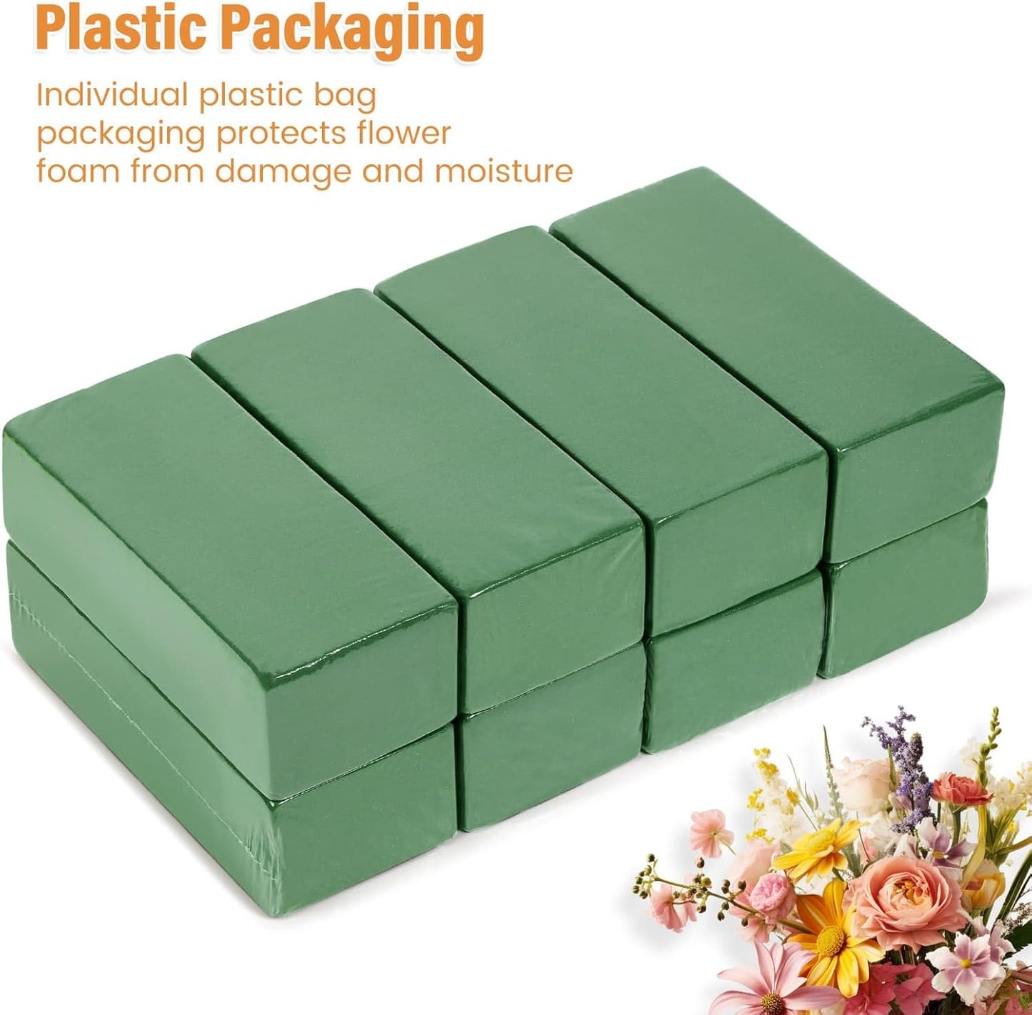 8 Pcs Floral Foam Blocks for Flower Arrangement (7.8” L x 3.5” W x 2.4” H) Wet and Dry Green Floral Foam for Wedding, Birthdays, Home Decorations