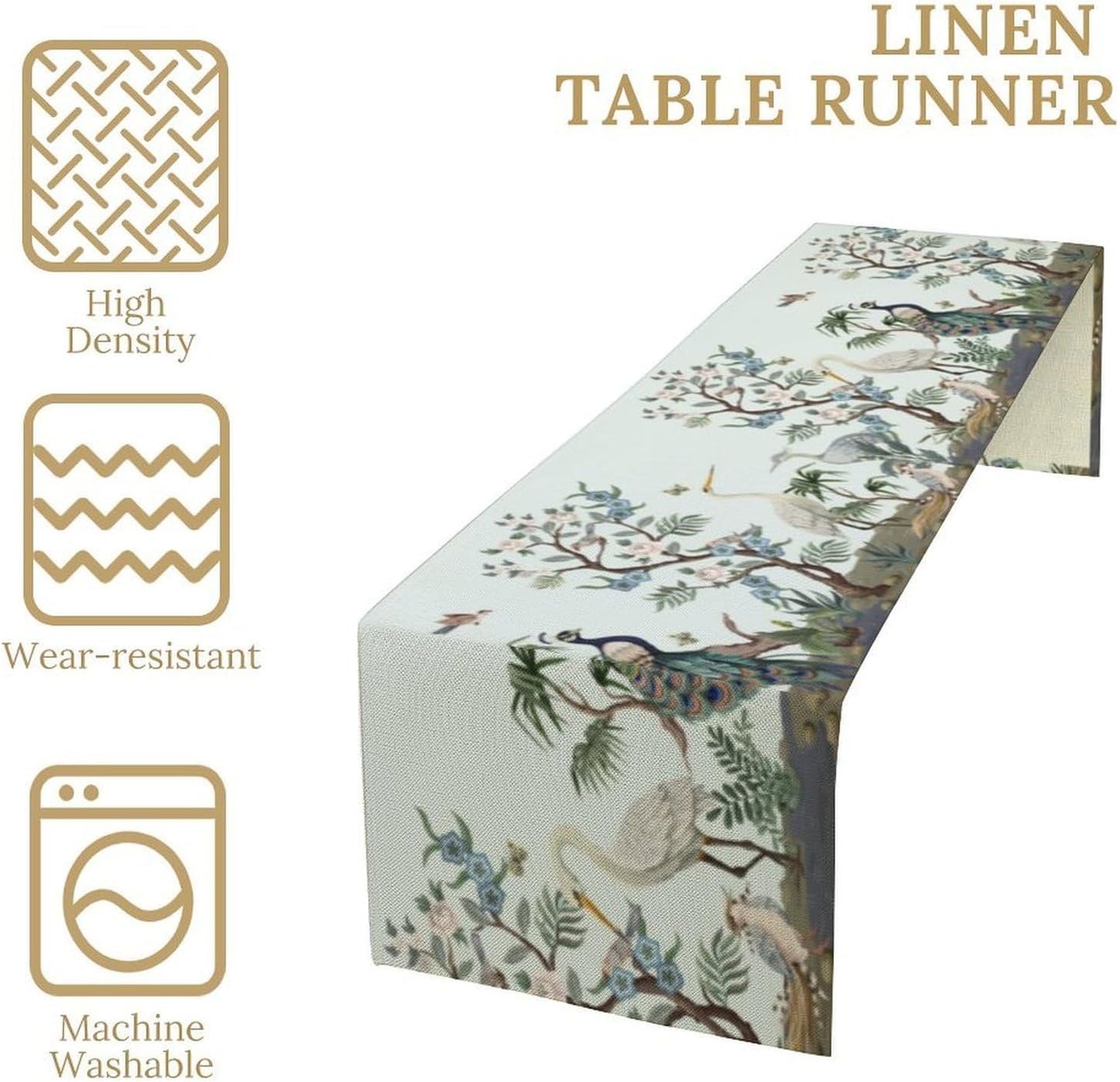 Peacock Table Runner,Retro Chinese Peonies Flowers Peacock Table Runner for Home Kitchen Dining Party Indoor Outdoor Decoration 13x108 Inch