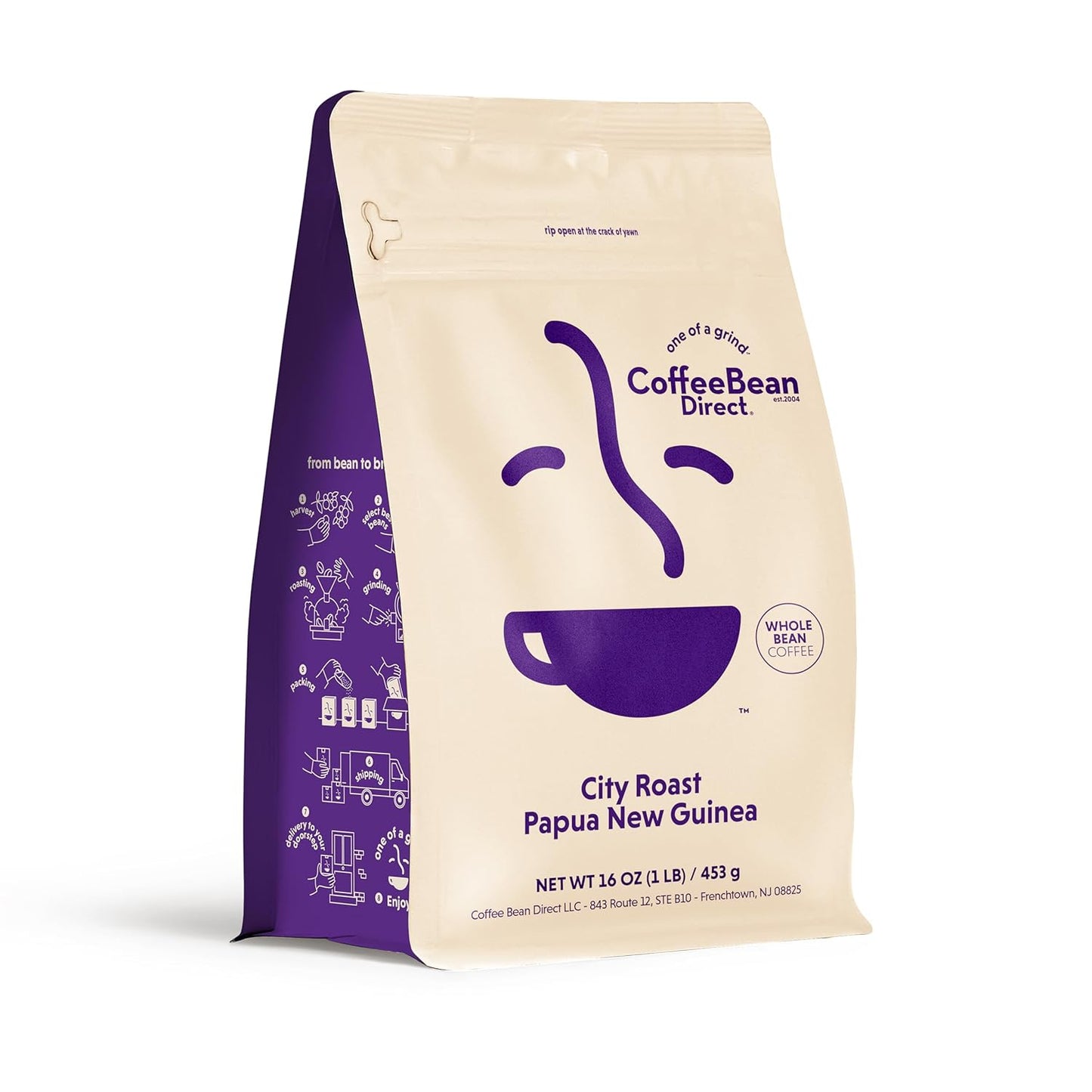 Coffee Bean Direct City Roast Papua New Guinea, Whole Bean Coffee, Arabica Coffee, Medium Roast, 1 Pound Bag (Pack of 1)