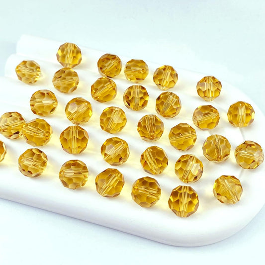 50 PCS 10mm Crystal Glass Beads Round Multiple Faceted Loose Spacer Glass Beads for DIY Handcrafte Bracelet Necklace Earring Jewelry Making(Gold Champagne)