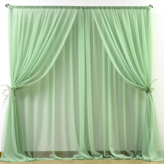 20ft X 10ft Olive Green Tulle Backdrop Curtain for Parites, Sheer Backdrop Curtains Fabric Drapes for Wedding Ceremony Arch Party Stage Decorations