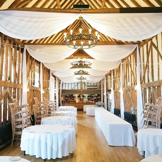 DUOBAO Ivory Ceiling Drapes Sheer Backdrop Curtains 6 Panels 5ftx20ft Reception Halls Drapeing Banquet Room Curtain with Rod Pocket for Wedding Birthday Stage Decoration