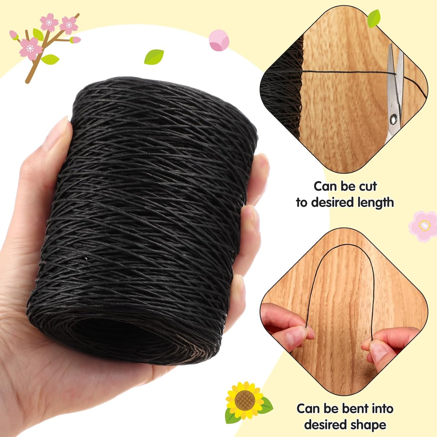 Syhood Floral Vine Bind Wire Rustic Wrapping Wire for Flower Bouquets(Black)