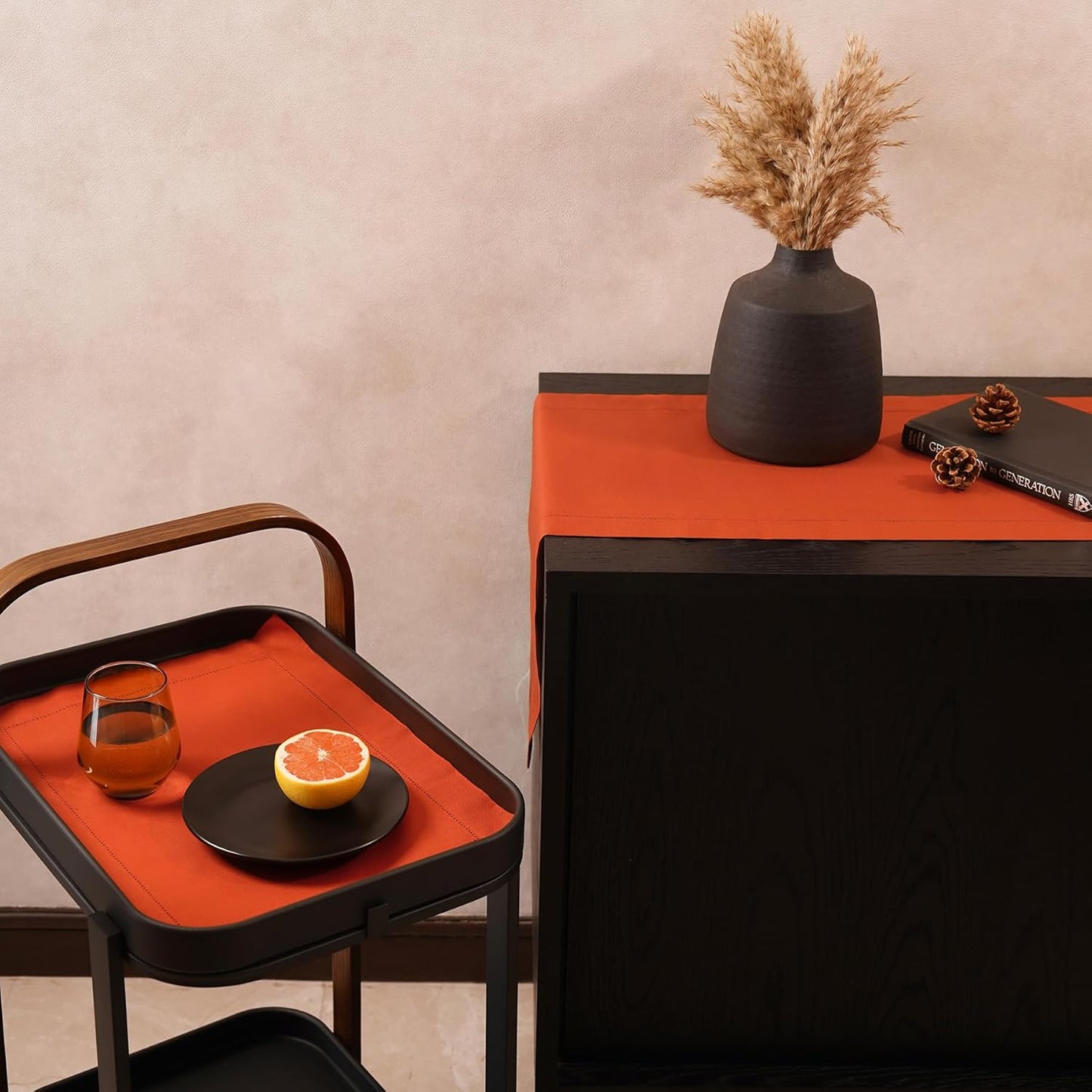 Pumpkin Table Runner 72 Inch – Cotton Linen Hemstitch Farmhouse Table Runner 14x72 – Washable Fabric for Dining, Fall, Halloween, Thanksgiving, Spring, Summer, Wedding, Everyday Décor–Serena