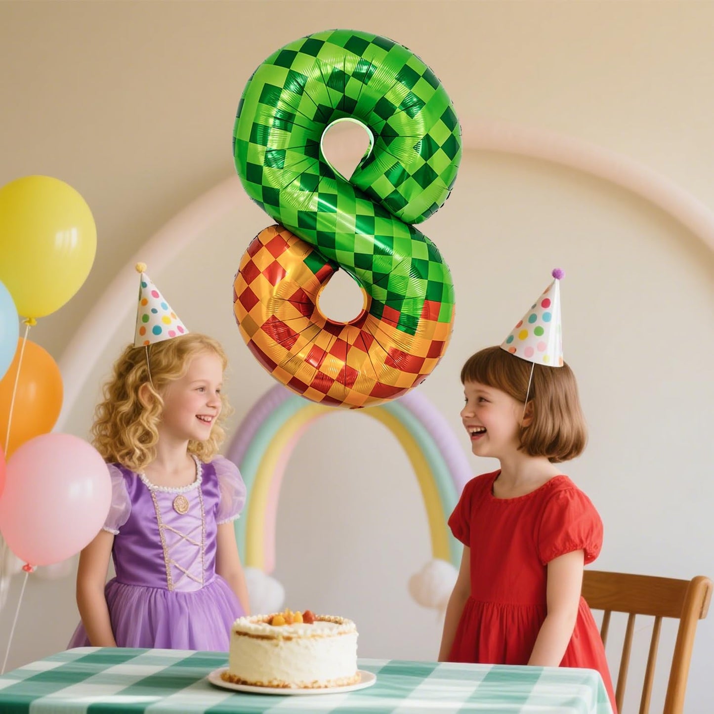 Pixel & TNT Theme 40in Giant Number Balloons - Foil Mylar Birthday Party Decorations for Kids Adults Cumpleaños, Block Style Pixel Art Shape Balloon Decor Supplies (Pixel, Number 8)