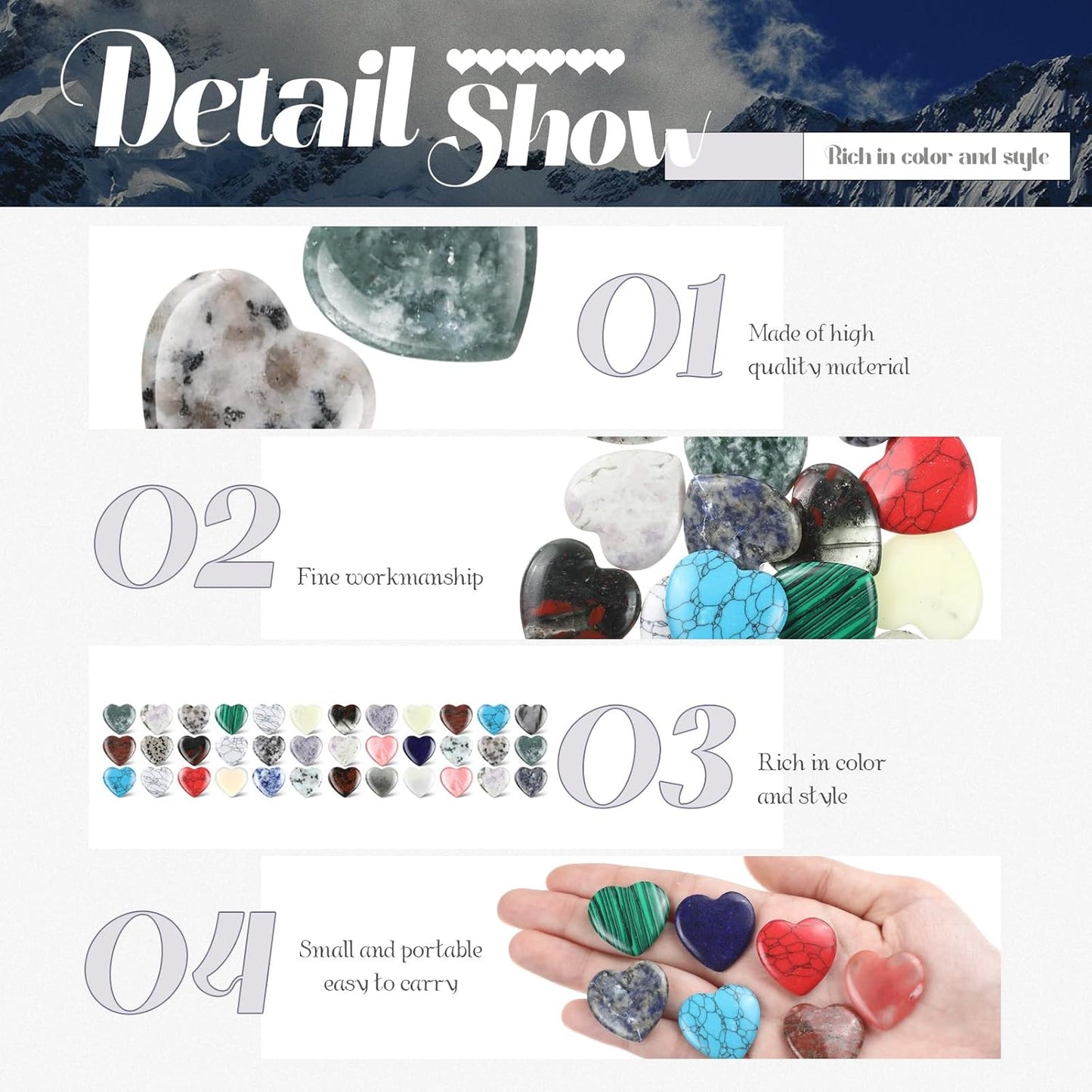 Nuenen 40 Pcs 1 Inch Worry Stone Bulk Crystals Heart Shaped Rock Tiny Trinkets Stone Inspirational Healing Crystal Gemstone Love Carved Rock Mom Women