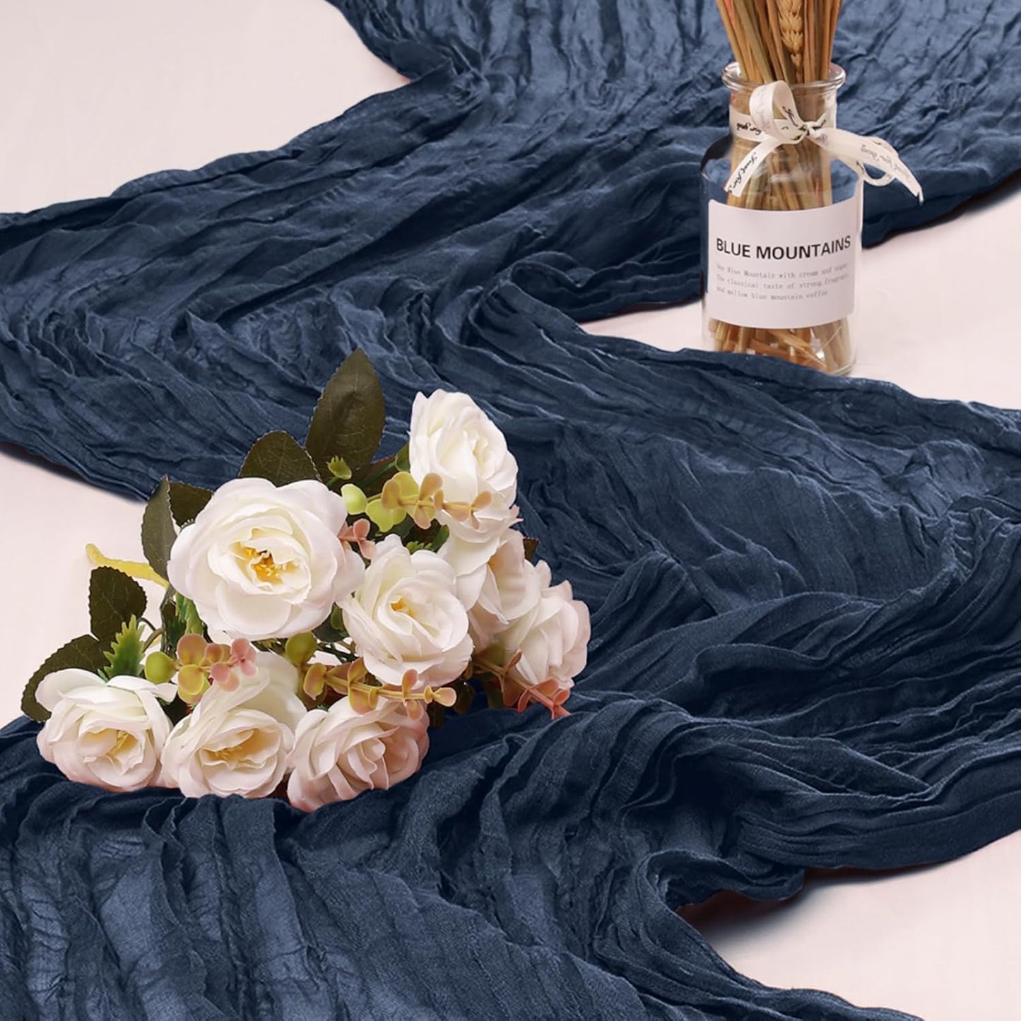 1 Pack Cheesecloth Table Runner 10Ft Christmas Gauze Boho Table Runners for Wedding Decor Bridal Shower Decorations Baby Shower Party(35" x 120")