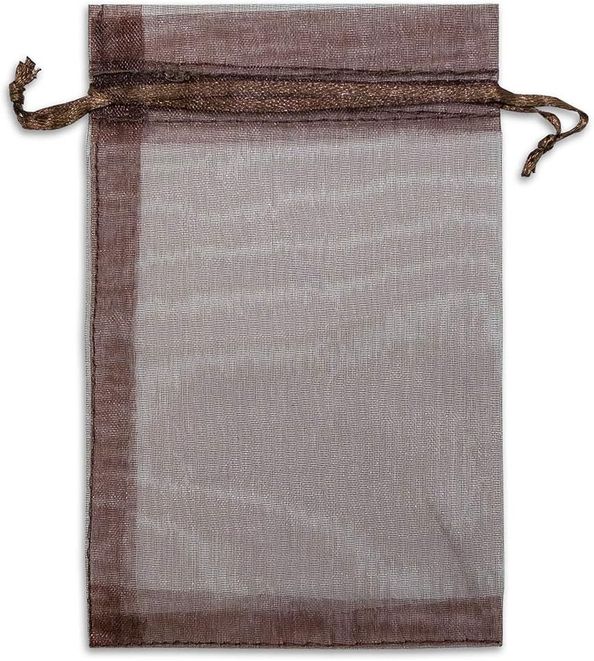 TheDisplayGuys 100-Pack 6x8 Brown Sheer Organza Gift Bags with Drawstring, Jewelry Candy Treat Wedding Party Favors Mesh Pouch