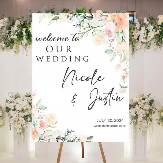 Personalized Welcome To Our Wedding Sign, Wedding Decorations, Flowers Wedding Sign #6, Vesion 6