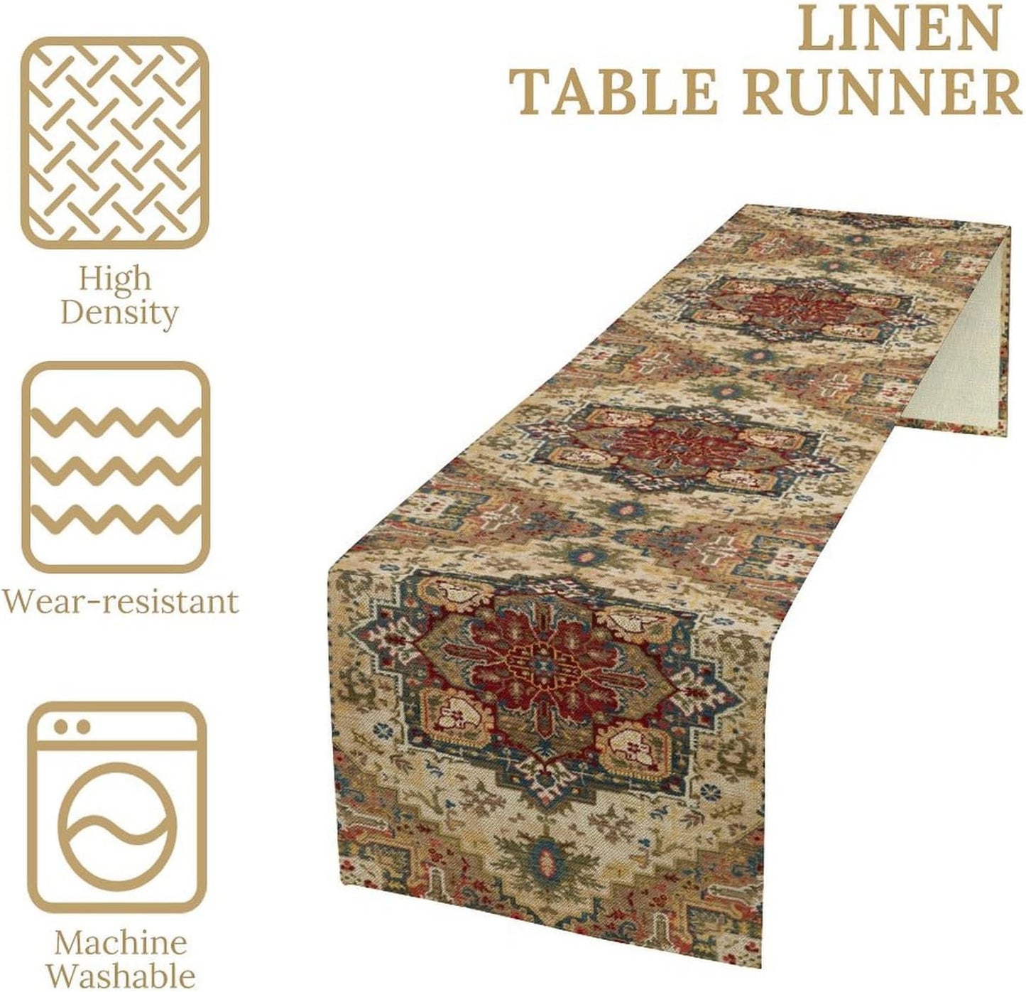Boho Bohemia Style Table Runner, Vintage Yellow Brown Retro Flower Rustic Country Style Floral Print Pattern for Home Kitchen Table Decor Dining Coffee Room Garden Party Decor 13x108in
