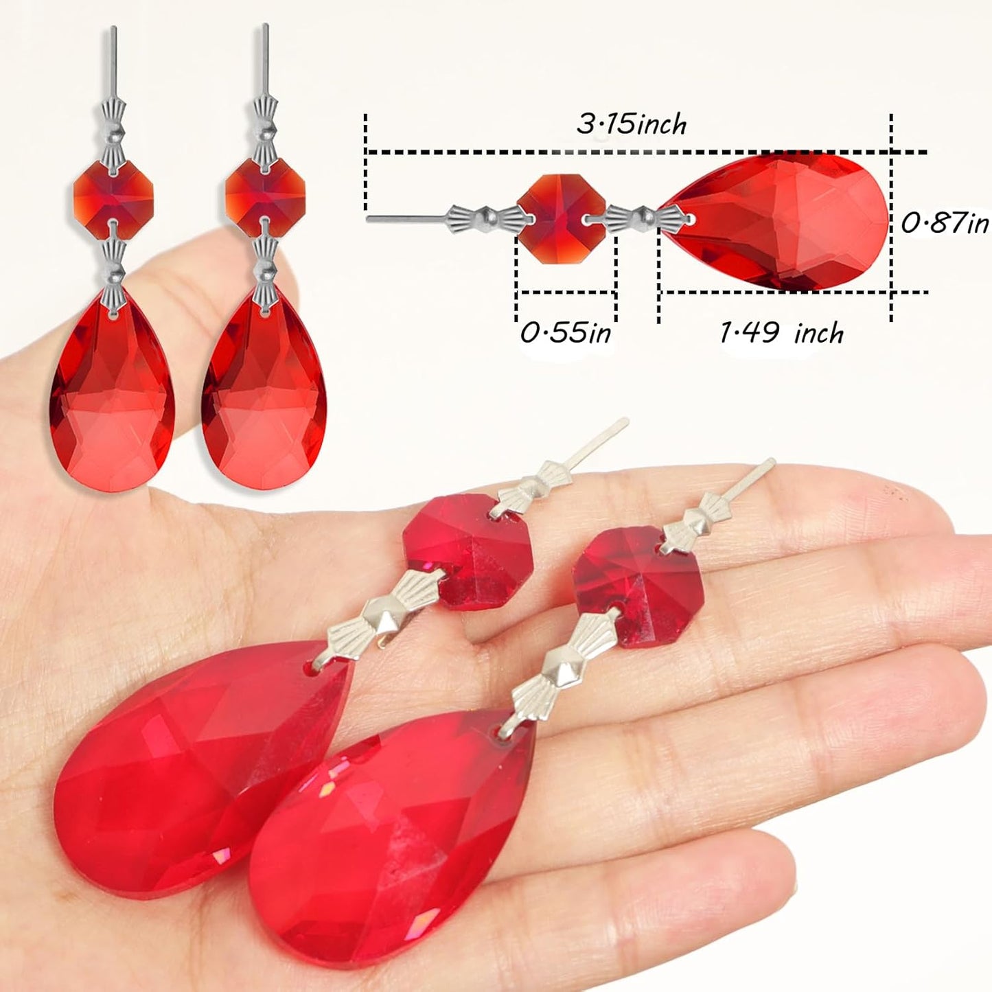 10pcs Crystal Prisms Chandelier Red Ornament Pendants Rainbow Maker 38mm Drop Prism Hanging Prisms for Wedding Party Chrismtmas Decoration DIY Jewelry